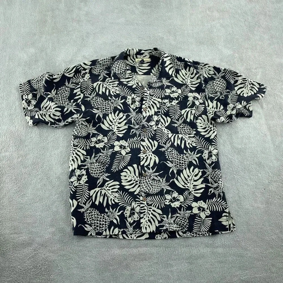 Tommy Bahama Mens Hawaiian Silk Shirt Pineapple Print Navy/Beige 4504 - Picture 1 of 7